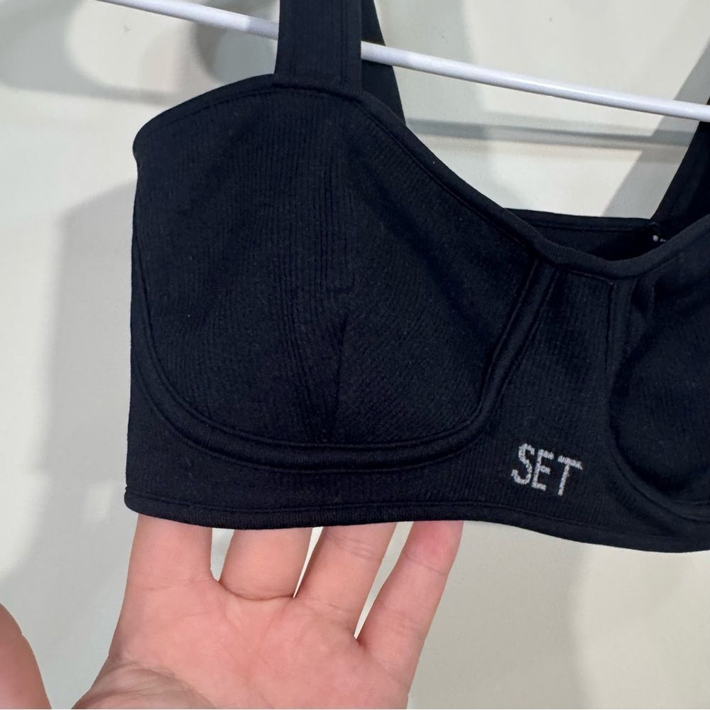 Set Active Black Ribbed Medium Impact Sports Bra - image 3